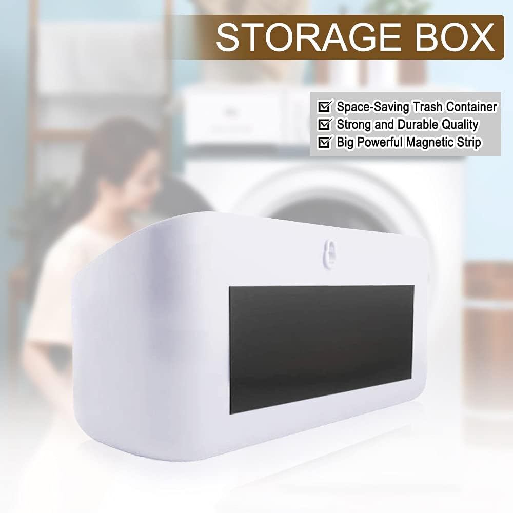 Picowe Magnetic Laundry Storage, Lint Holder Bin for Laundry Room, Space-Saving Trash Container Hanging on Dryer, Washer or Wall Mount Trash Bin (Gray White)