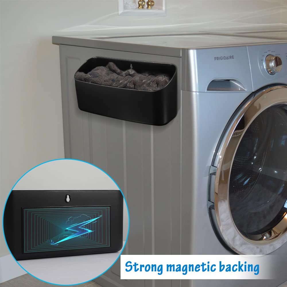 Picowe Magnetic Laundry Storage, Large Lint Holder Bin for Laundry Room, Space-Saving Trash Container Hanging on Dryer, Washer or Wall Mount Trash Bin (Black)