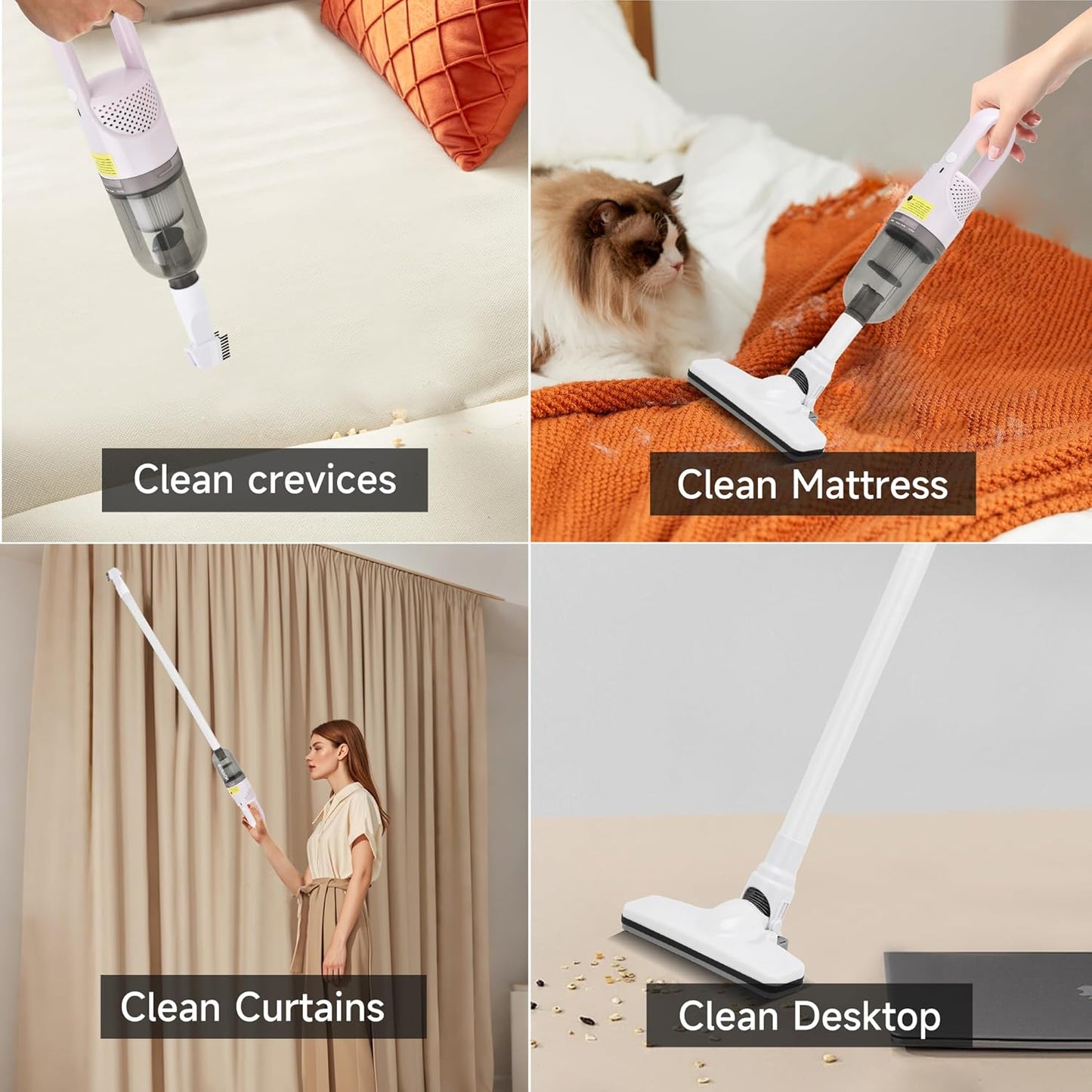 Handheld Vacuum Cleaner,Ultra-Lightweight Mini Portable Vacuums for Home, 6 in 1 Stick Vac Cleaners for Car,Pet Hair(White Corded)