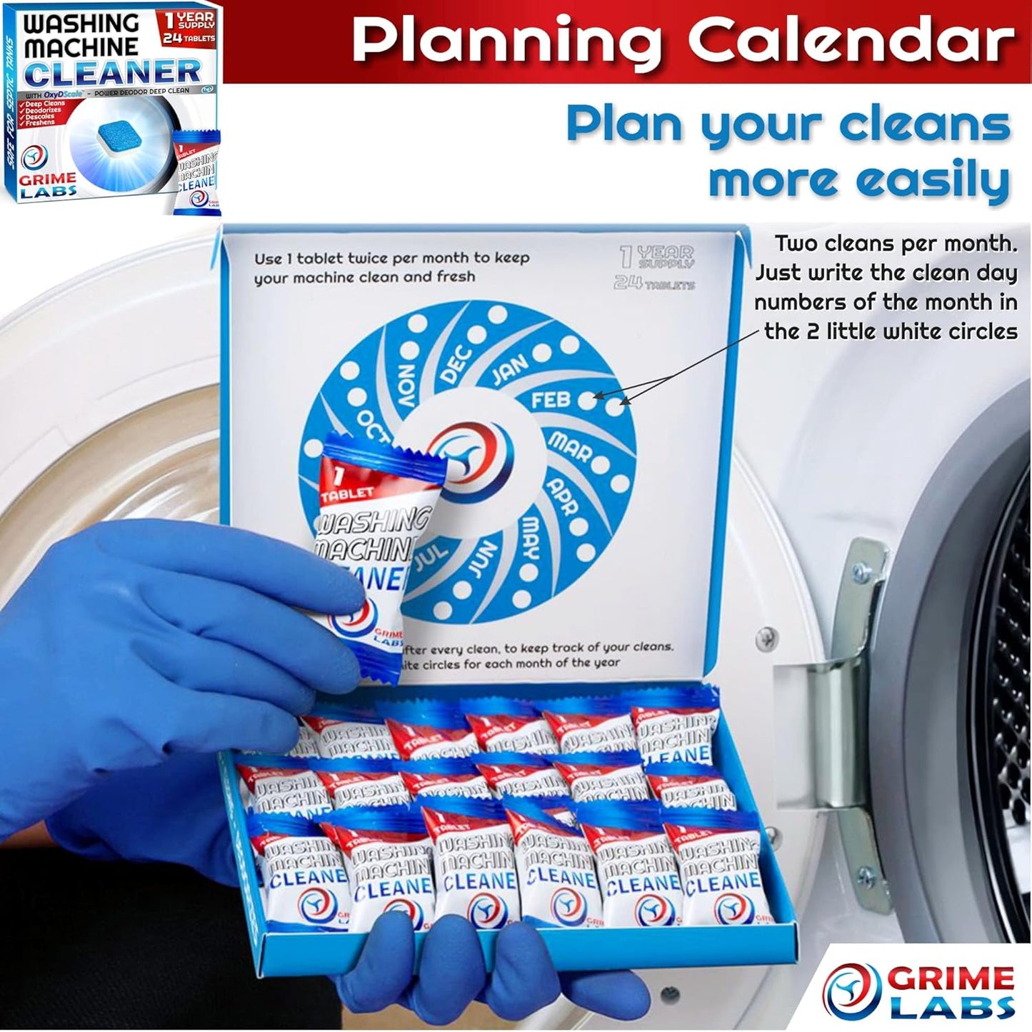 Washing Machine Cleaner Tablets - Penetrating Deep Clean Washer Cleaner Tablets For Front Loader And Top Load HE - Active Formula Tub Descaler Deodorizer