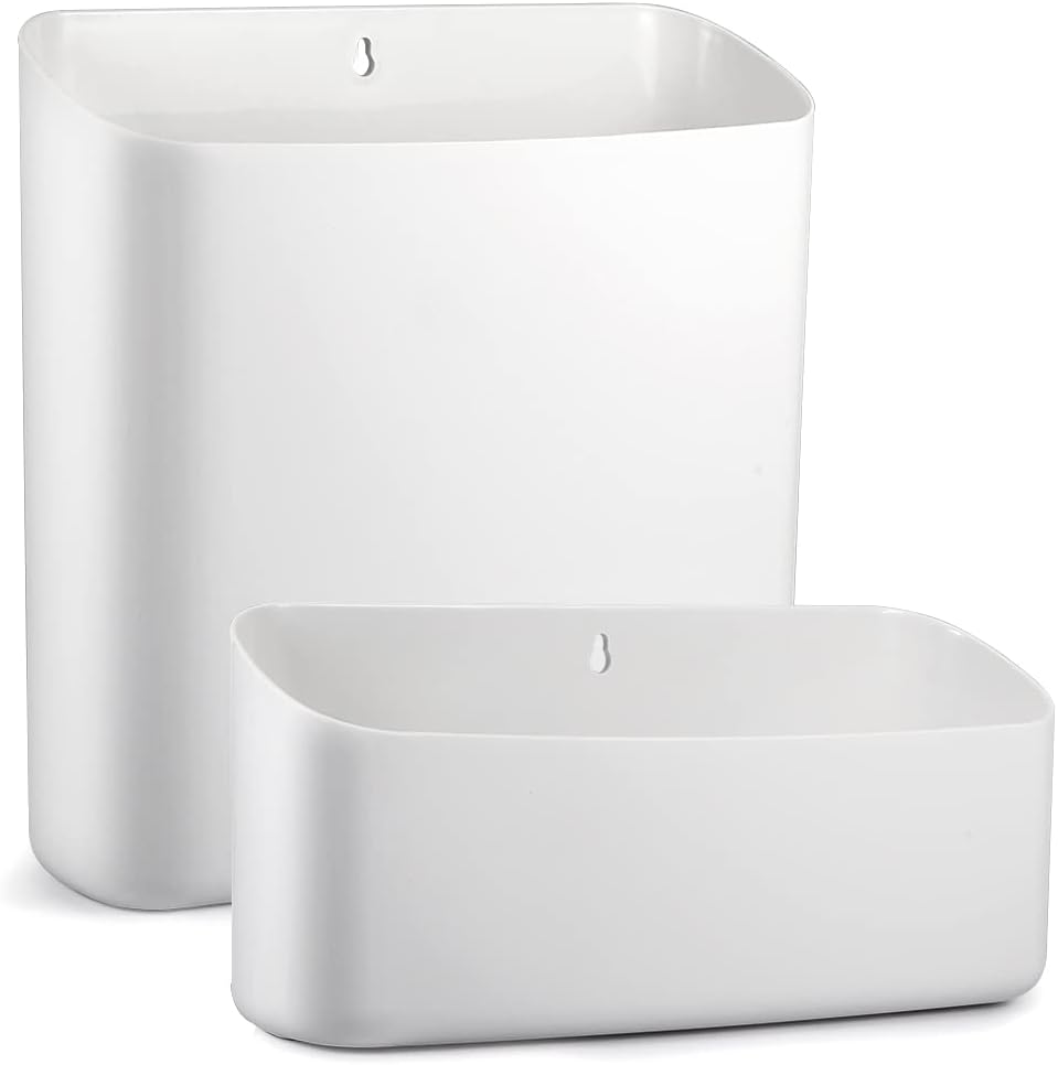 Picowe Magnetic Laundry Storage, 2 Pack Lint Holder Bin for Laundry Room, Space-Saving Trash Container Hanging on Dryer, Washer or Wall Mount Trash Bin (Gray White)