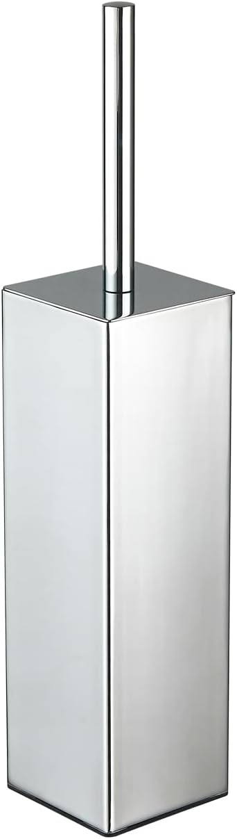 Chrome Square Stainless Steel Toilet Brush with Holder, 304 Modern Toilet Brush Set – Rust Resistant, Long Handle, Replacement Heads, Floor Standing Bathroom Toilet Cleaning Brush