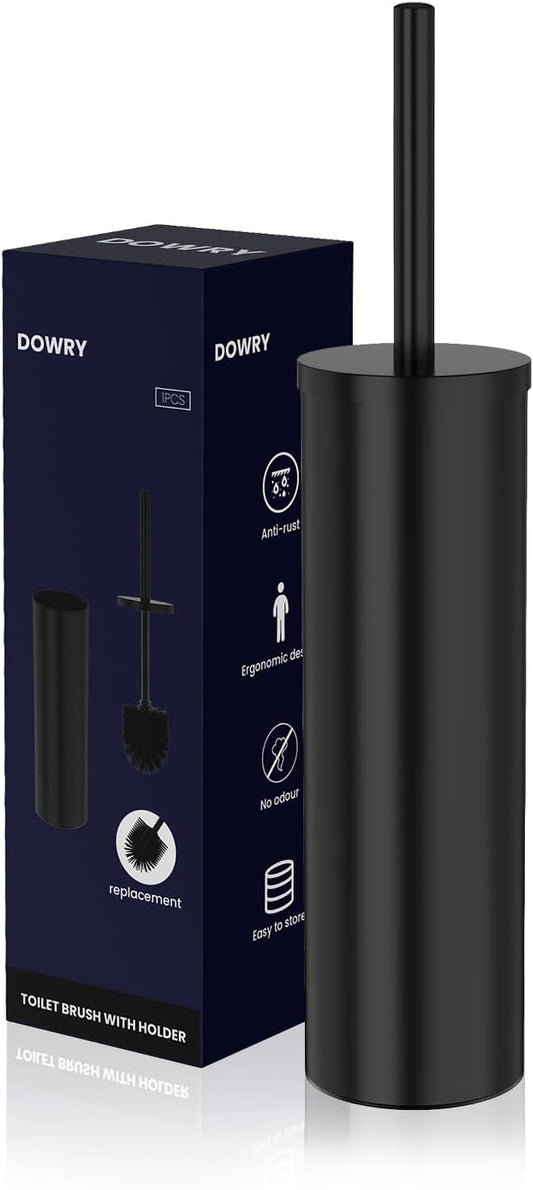 DOWRY Toilet Brush and Holder for Bathroom Storage Organization Deep Cleaning Covered Brush Cleaner Black Toilet Brush with 2 Brush Holders,Black Round