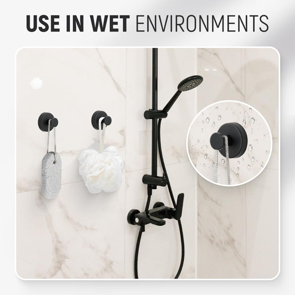 Suction Cup Hooks for Wreaths, 2025 New No Drill Suction Cup Hooks on Glass, Wreath Hanger for Front Door, Rustproof Hook Holder Towel Hook for Window Bathroom Mirrors Tile (2, Black A)