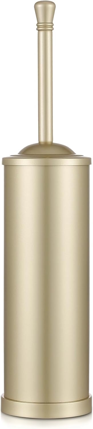 Stainless Steel 304 Toilet Brush and Holder,Toilet Bowl Brush with Long Handle for Bathroom,Toilet Cleaner Brush-Space,Saving,Covered Brush,Durable, Deep,Cleaning,Splash Resistant (Gold)