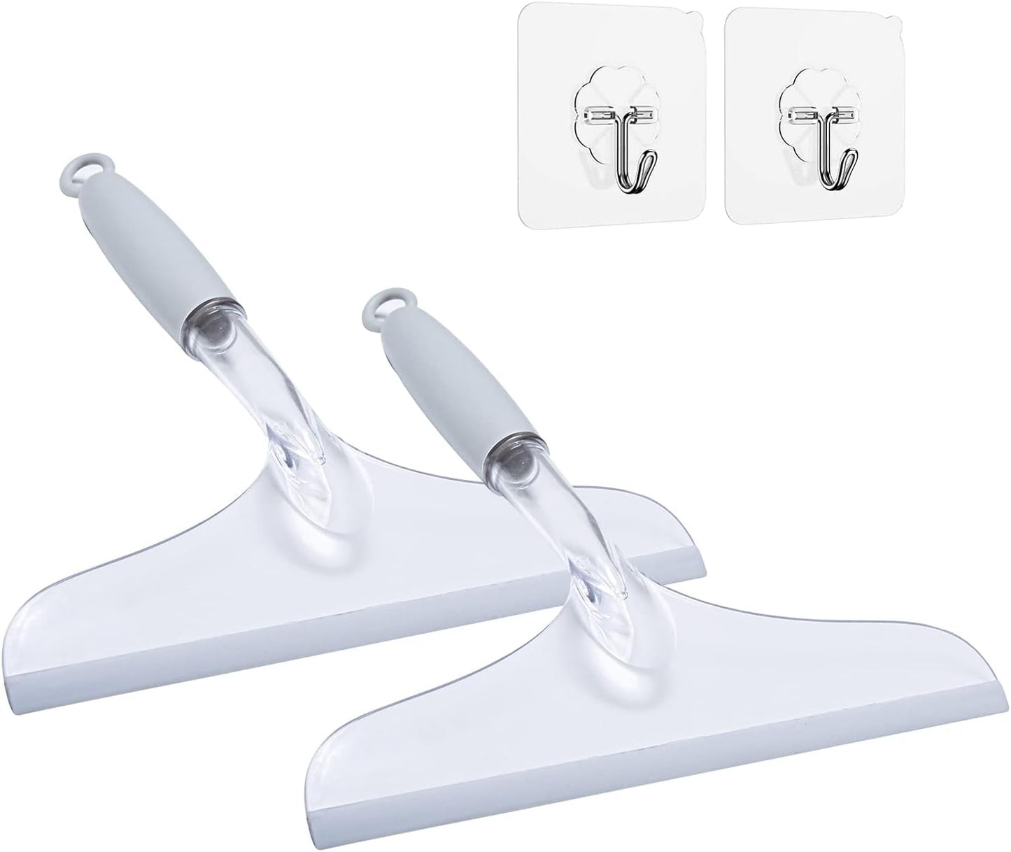 Shower Squeegee for Glass Door, 10'' Rubber Water Wiper for Bathroom Tile and Mirror, Clear Plastic Window Cleaner Tool, 2 Pack