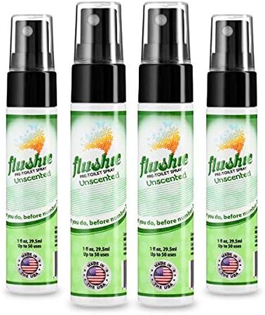 Flushie Pre-Toilet Spray for Poop Travel Size Toiletries Bathroom Spray for Poop Spray for Toilet Deodorizer Traveling Essentials Poop deodorizer Poop Odor eliminator… (Unscented, 1oz 4pack)