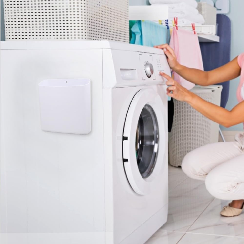 Picowe Magnetic Laundry Storage, Large Lint Holder Bin, Space-Saving Trash Container Hanging on Dryer, Washer or Wall Mount (Gray White)