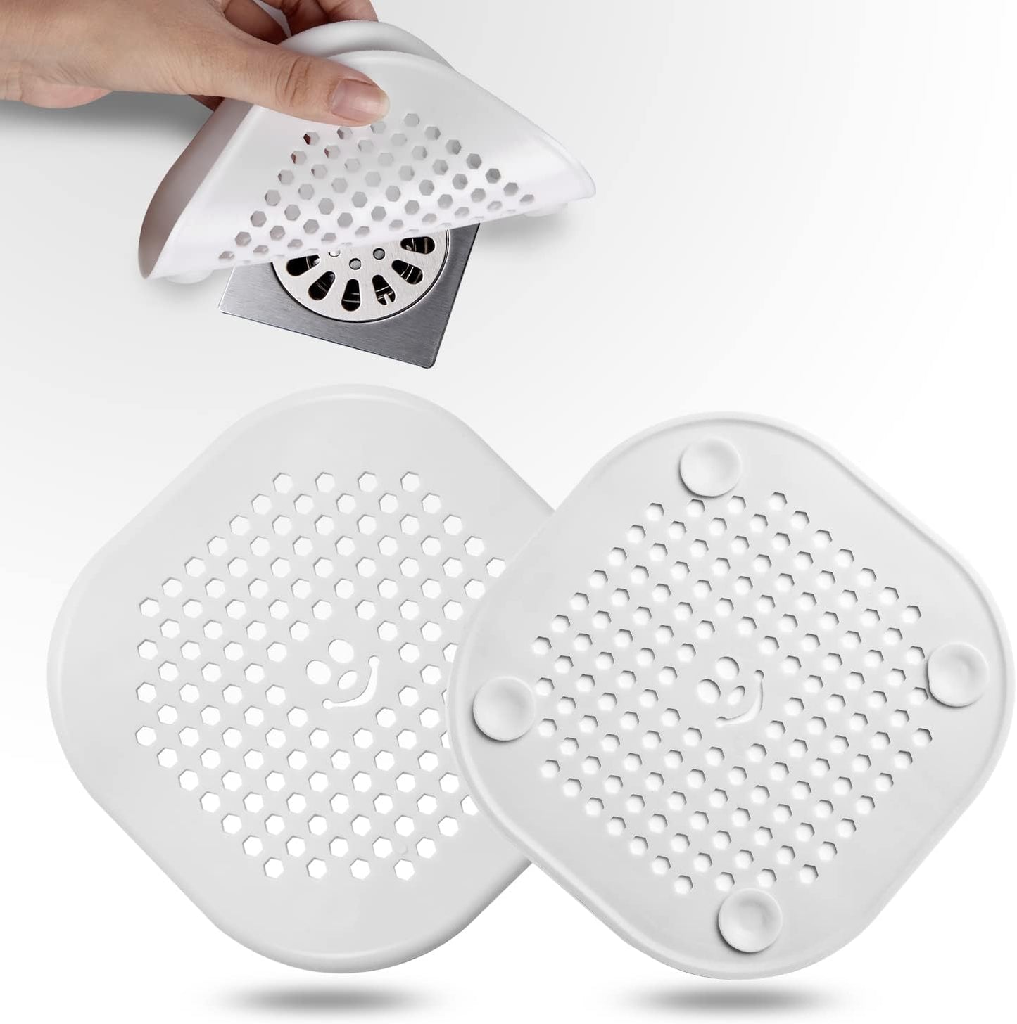 2 Pack Drain Hair Catcher Silicone Drain Cover Sink Drain Strainer Hair Stopper for Shower Kitchen Bathroom Tub Pure White