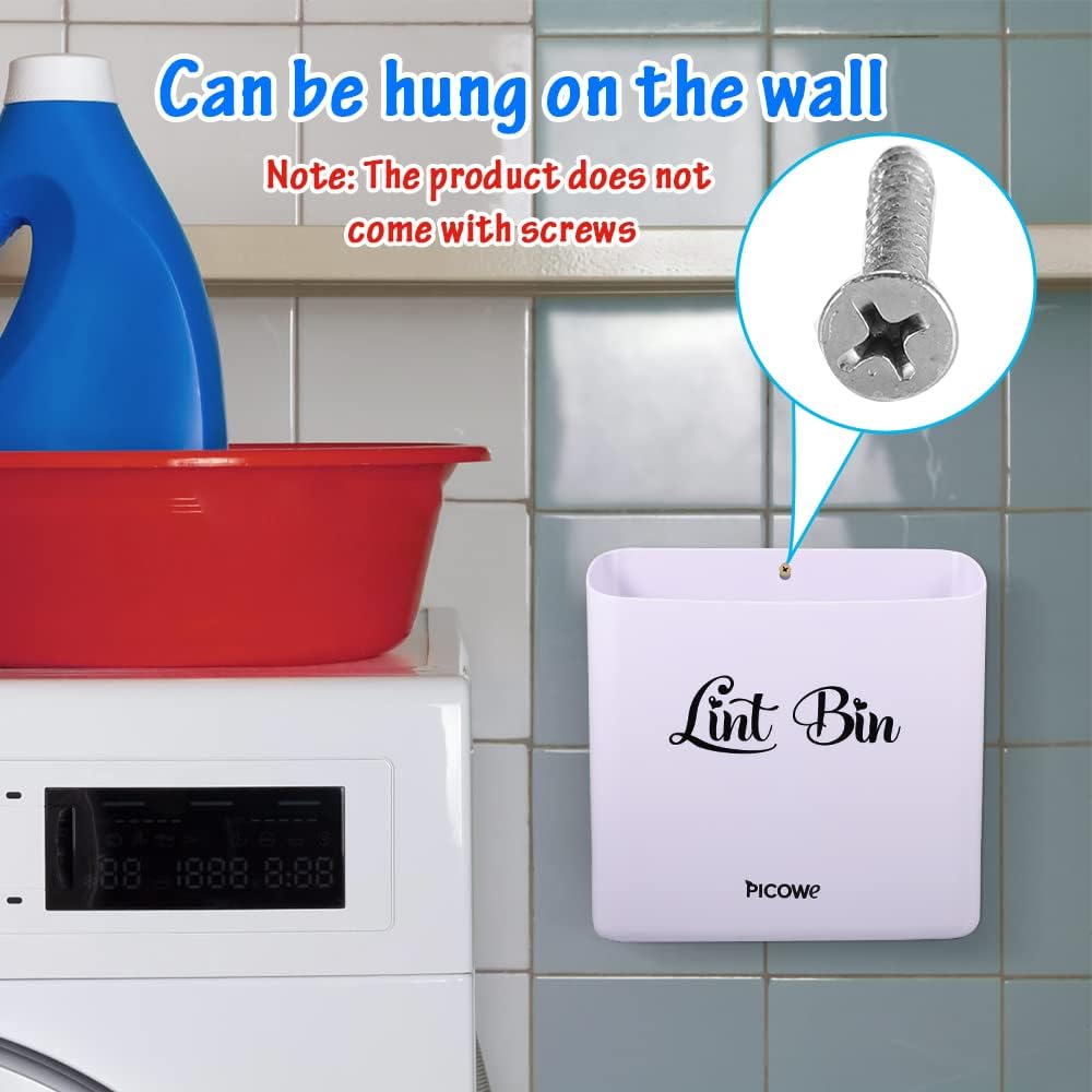 Picowe Magnetic Laundry Storage, Large Lint Holder Bin for Laundry Room, Space-Saving Trash Container Hanging on Dryer, Washer or Wall Mount (Gray White)