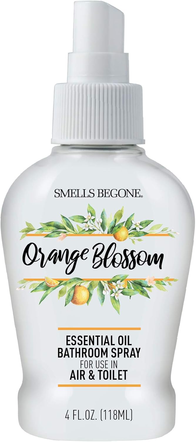 SMELLS BEGONE 4 oz Essential Oil Air Freshener Bathroom Spray - Eliminates Bathroom & Toilet Odors - Made with Essential Oils - Orange Blossom Scent