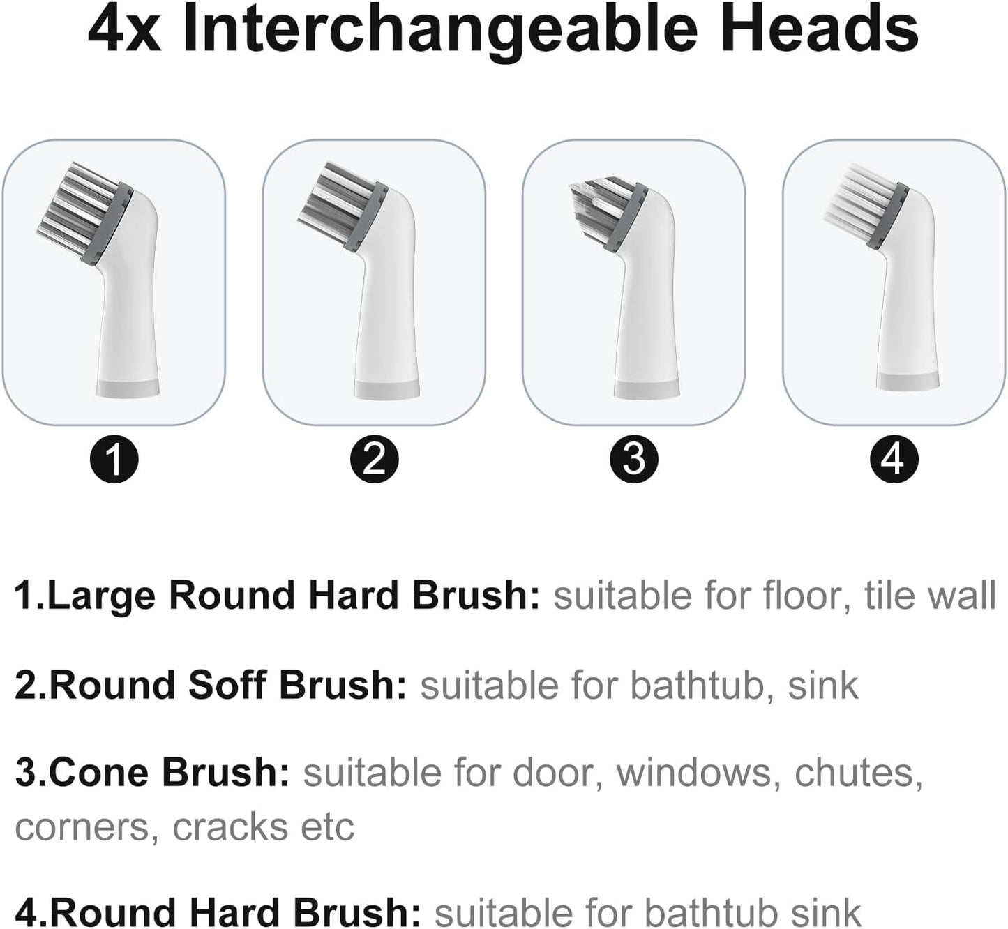 Electric Cleaning Brush with 4 in 1 Multiple Brush Heads,Indoor Household Cordless Motorized Brush for Bathroom Toilet Kitchen Tile Crevice(Gray)