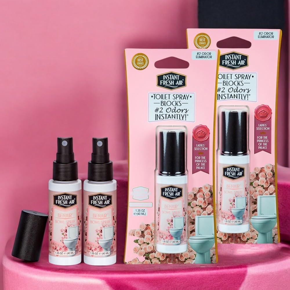 2-Pack: Superior Toilet Spray for Women with Instant Odor Elimination, Powdery Rose Fragrance, Odor Eliminator Bathroom Spray, Travel Size, Long-Lasting, Eco-Friendly, 1.35 Oz. - INSTANT FRESH AIR