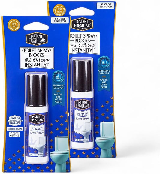 2-Pack: Superior Toilet Spray for Men with Instant Odor Elimination, Neptune Royal Fragrance, Odor Eliminator Bathroom Spray, Travel Size, Long-Lasting, Eco-Friendly, 1.35 Oz. - INSTANT FRESH AIR