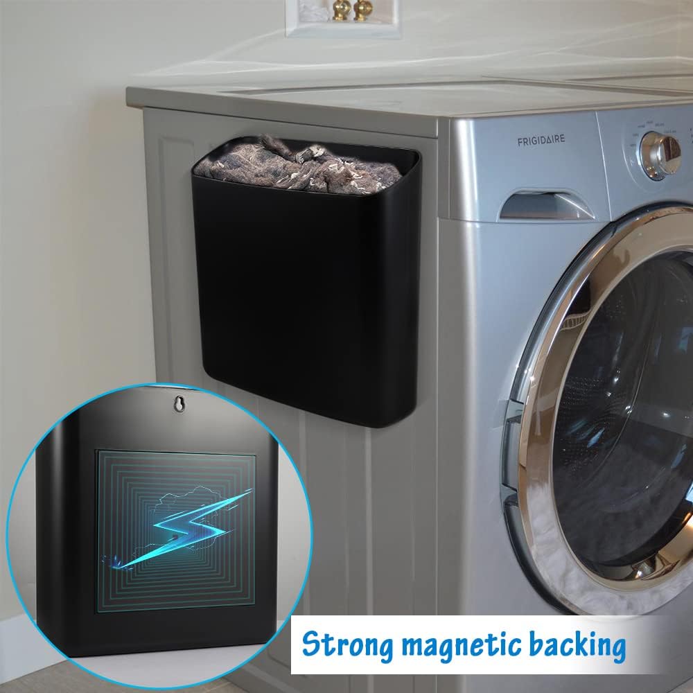 Picowe Magnetic Laundry Storage, Large Lint Holder Bin for Laundry Room, Space-Saving Trash Container Hanging on Dryer, Washer or Wall Mount Trash Bin (Black)