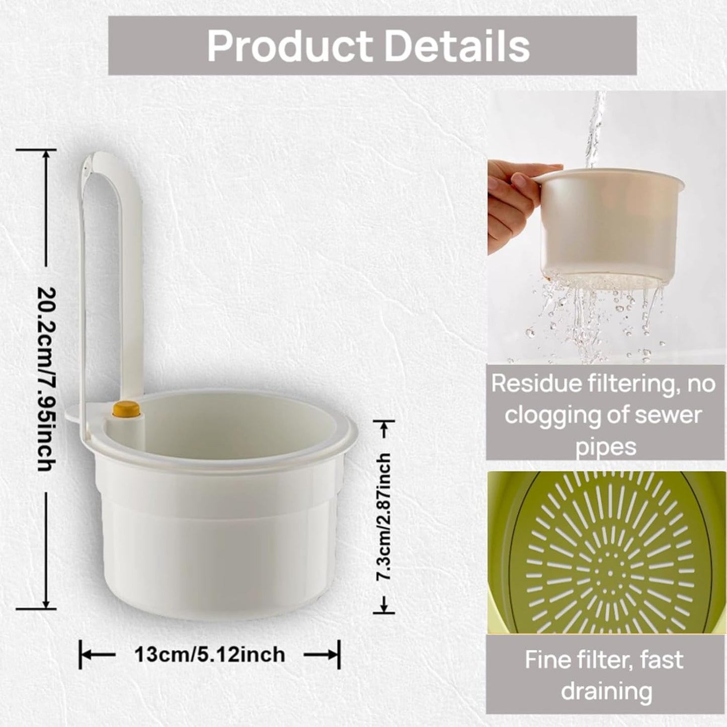 Faucet Hanging Strainer Kitchen Sink Food Waste Catcher Drain Basket, Plastic Kitchen Sink Strainer Automatic Dumping Draining Basket, Food Fruit Vegetable Drain Shelf Sink Storage Holder (White)