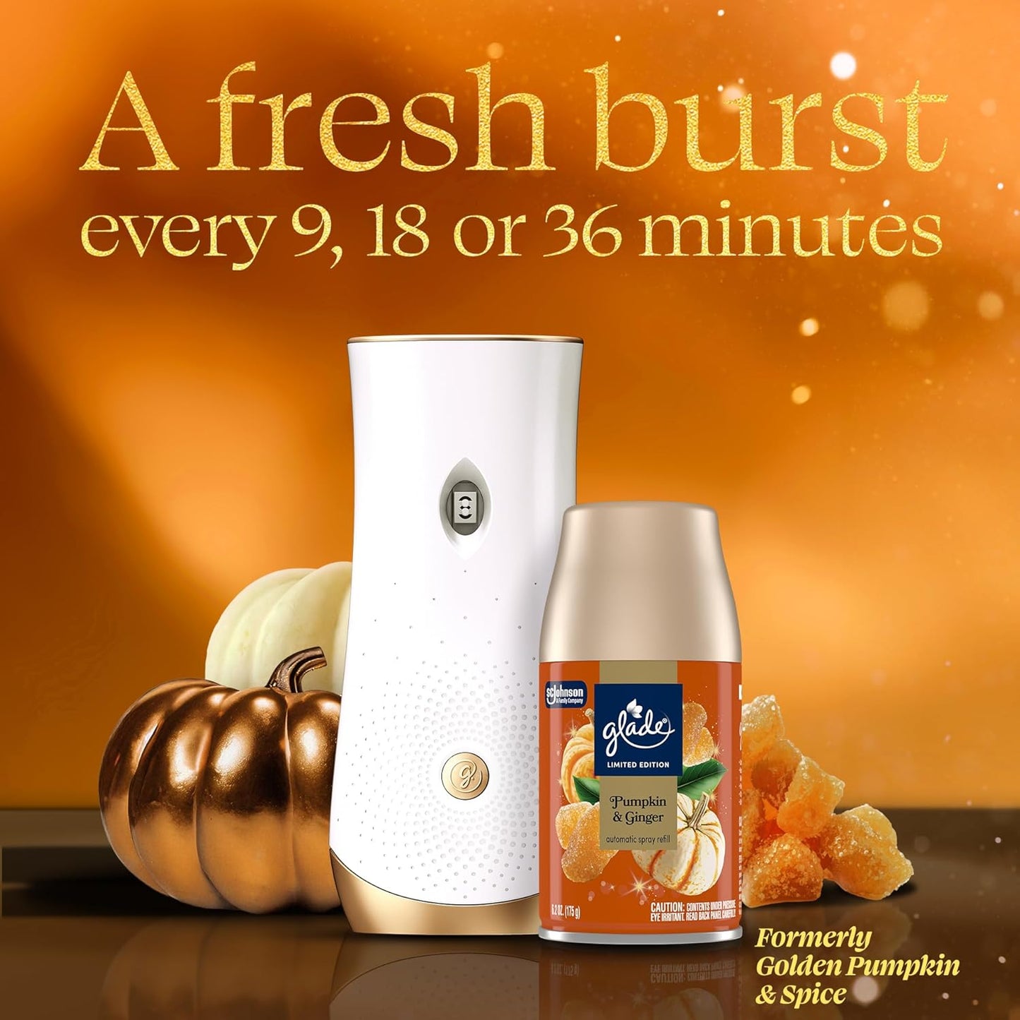 Glade Automatic Spray Refill, Pumpkin & Ginger, Scented Air Freshener for Home and Bathroom, 6.2 Oz, 2 Count
