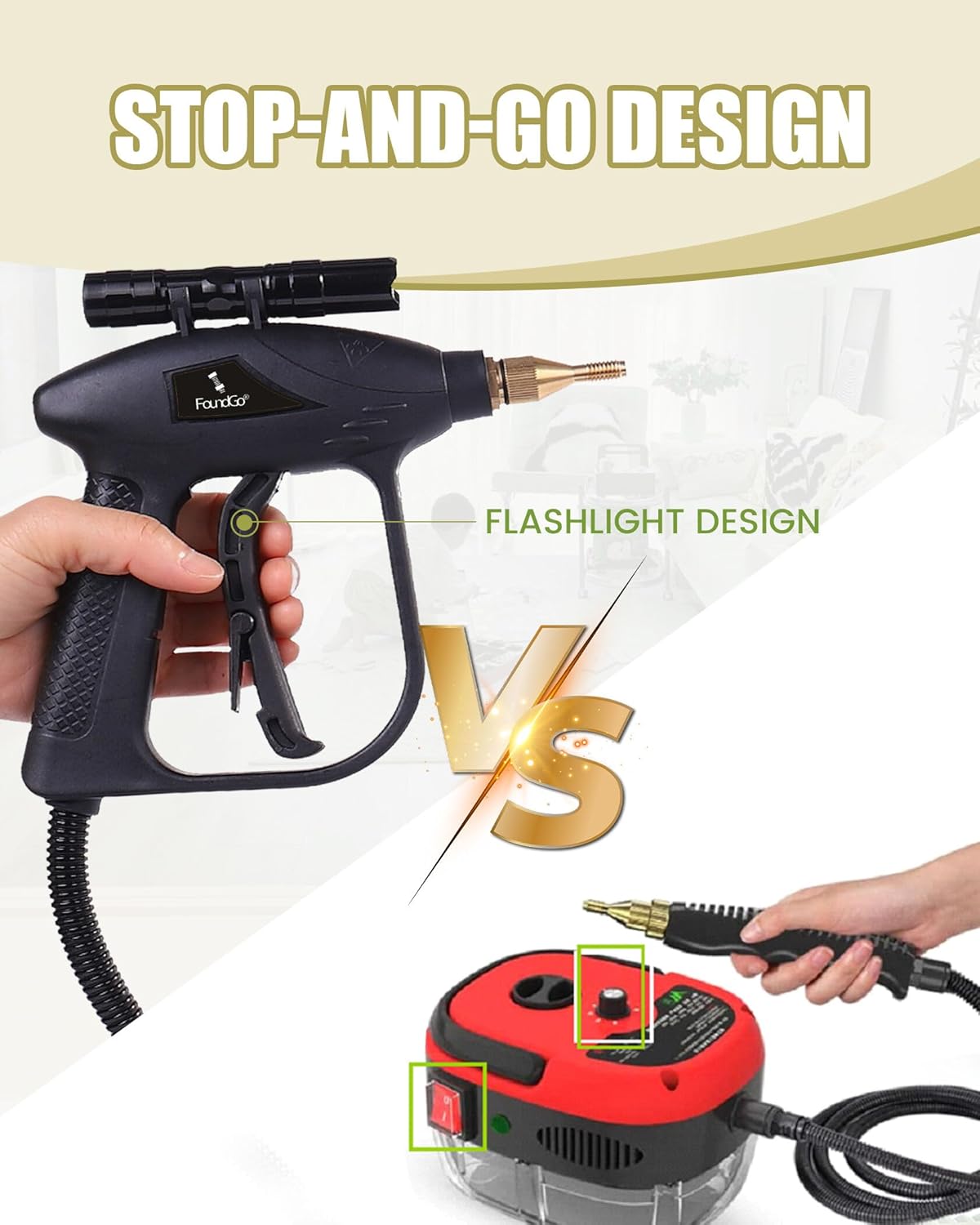 FoundGo 1700W Tankless Handheld Steam Cleaner with 7 Brushes 20s Heating to 239℉ Pressurized Portable Steam Cleaner, Cleaning Home/Kitchen/Car & More-White