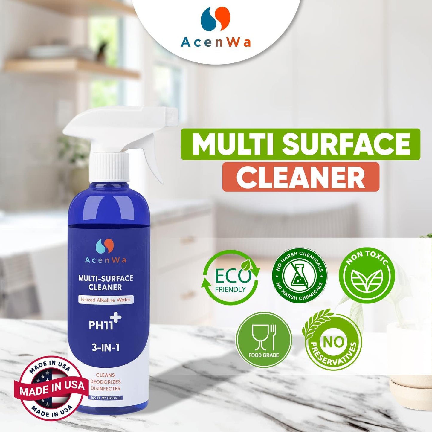 Natural Multi-Surface Cleaner is an unscented spray that degreases, deodorizes, work on air fryer, dishe, microwave, stove, table, fridge, bathtub, toilet, remove blood stains from clothes.