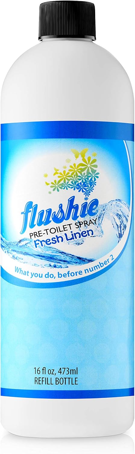 Flushie Pre-Toilet Sprays for Poop Travel Size Toiletries Bathroom Spray for Poop Spray for Toilet Deodorizer Traveling Essentials Poop deodorizer Poop Odor eliminator (Linen, 16oz 1pack)