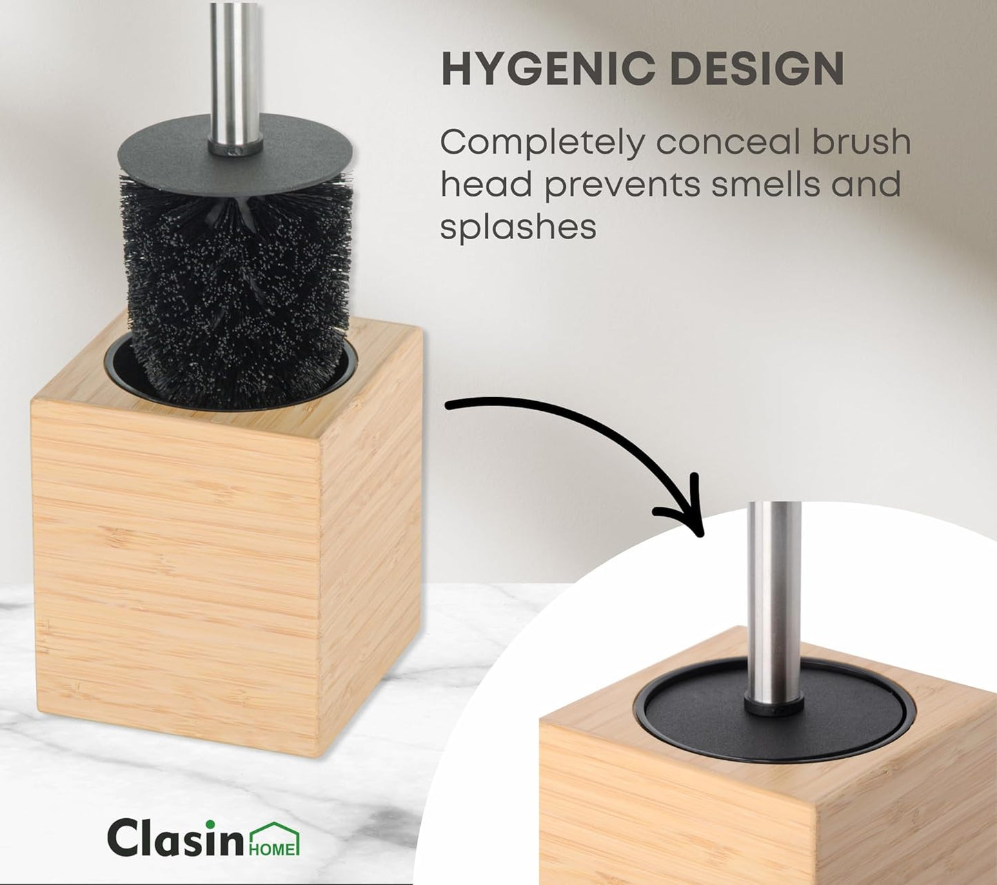 Toilet Bowl Brush Holder with Bamboo and Stainless Steel for Durable Use, Toilet Scrubber Brush with Long Handle for Easy Deep Cleaning, Compact Hidden Bathroom Toilet Cleaner Brush Set