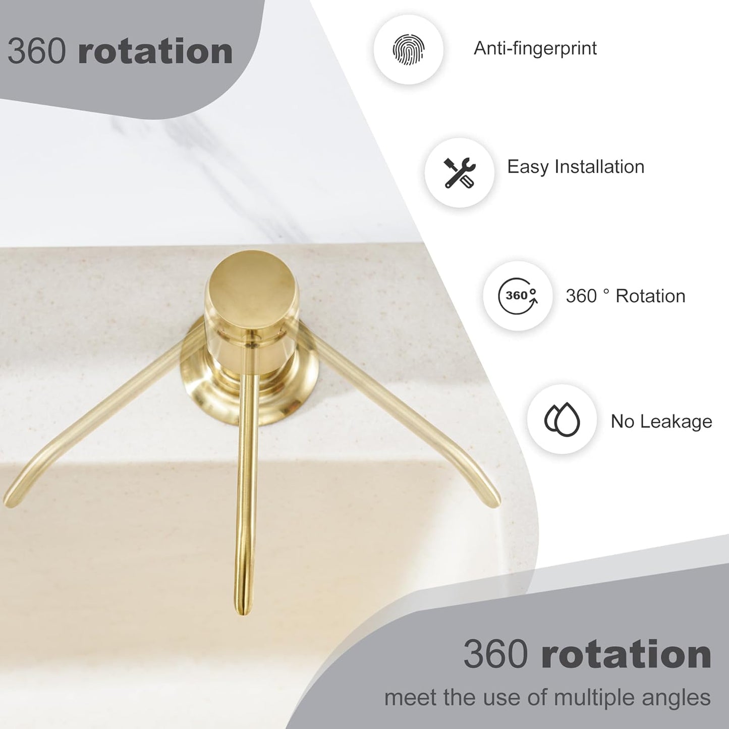 Gagal Kitchen Sink Soap Dispenser (Brushed Gold) and Extension Tube Kit for Kitchen Sink, Complete Brass Head with 40" Silicone Tube Connect to The Bottle Directly, Say Goodbye to Frequent Refills