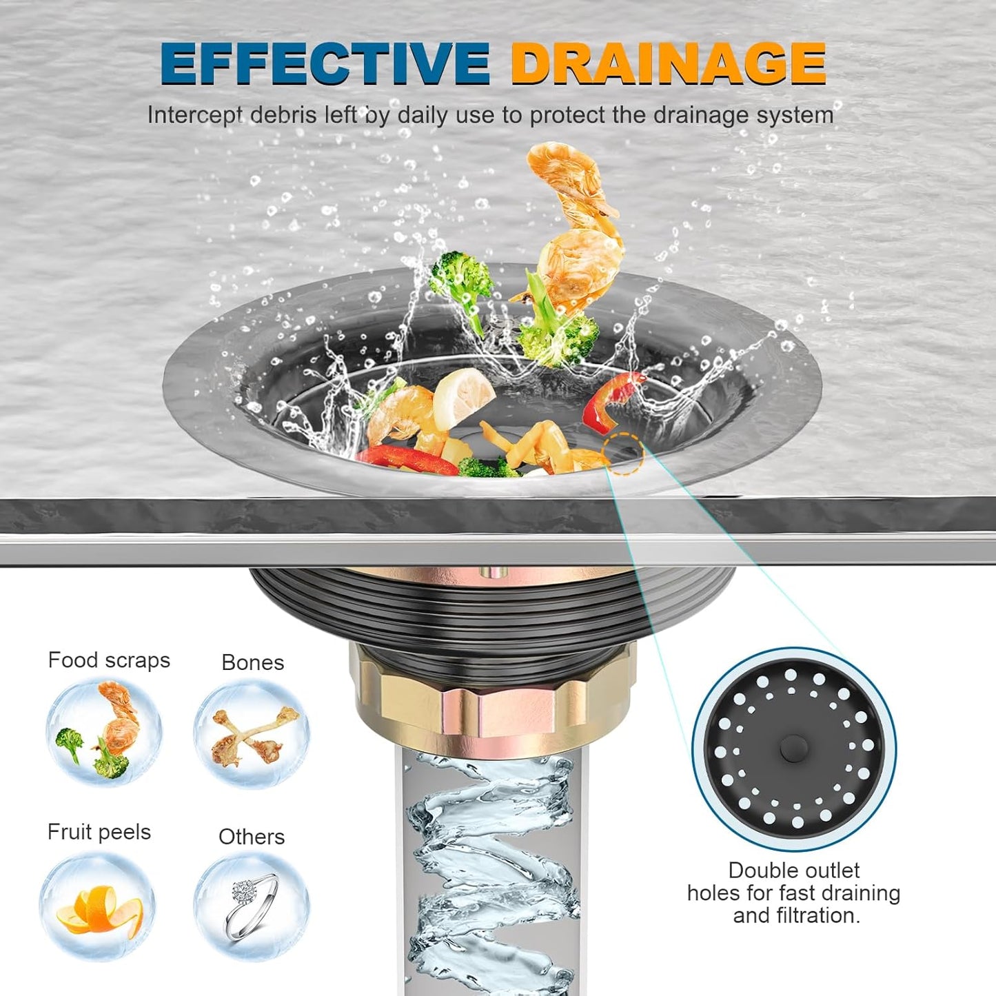 BOTEMY Stainless Steel Black Sink Drain Strainer Kit 3-1/2 inch Kitchen Drain Assembly with Metal Center Knob Basket Stopper Replacement for Standard Kitchen Sinks, Matte Black