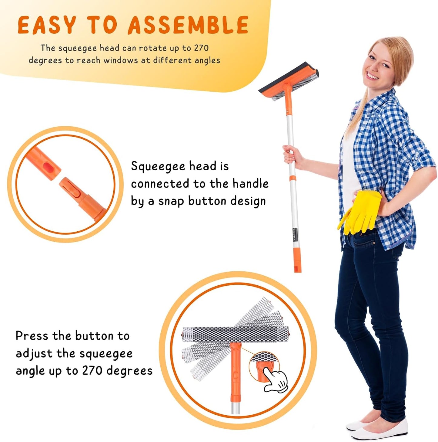 Window Squeegee for Home, Car Windshield Cleaner Tool with Extension Pole 20''-30'', Glass Door and Mirror Washer for Shower Cleaning