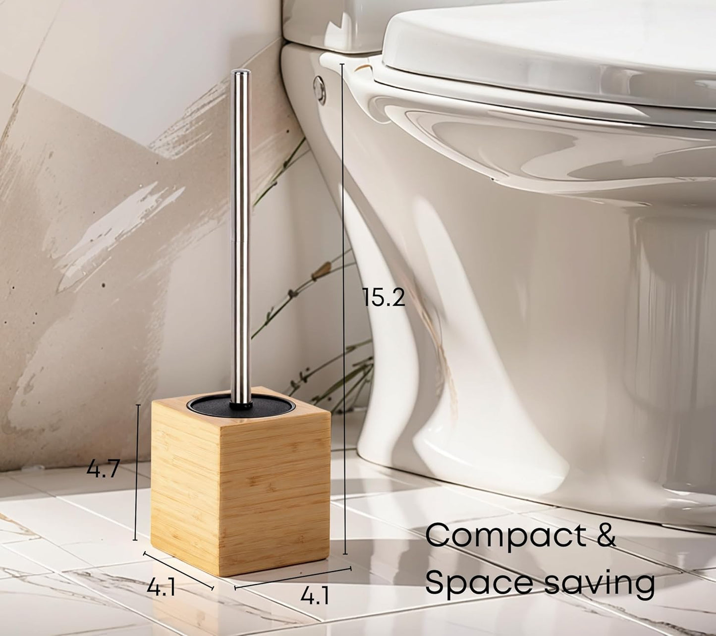 Toilet Bowl Brush Holder with Bamboo and Stainless Steel for Durable Use, Toilet Scrubber Brush with Long Handle for Easy Deep Cleaning, Compact Hidden Bathroom Toilet Cleaner Brush Set