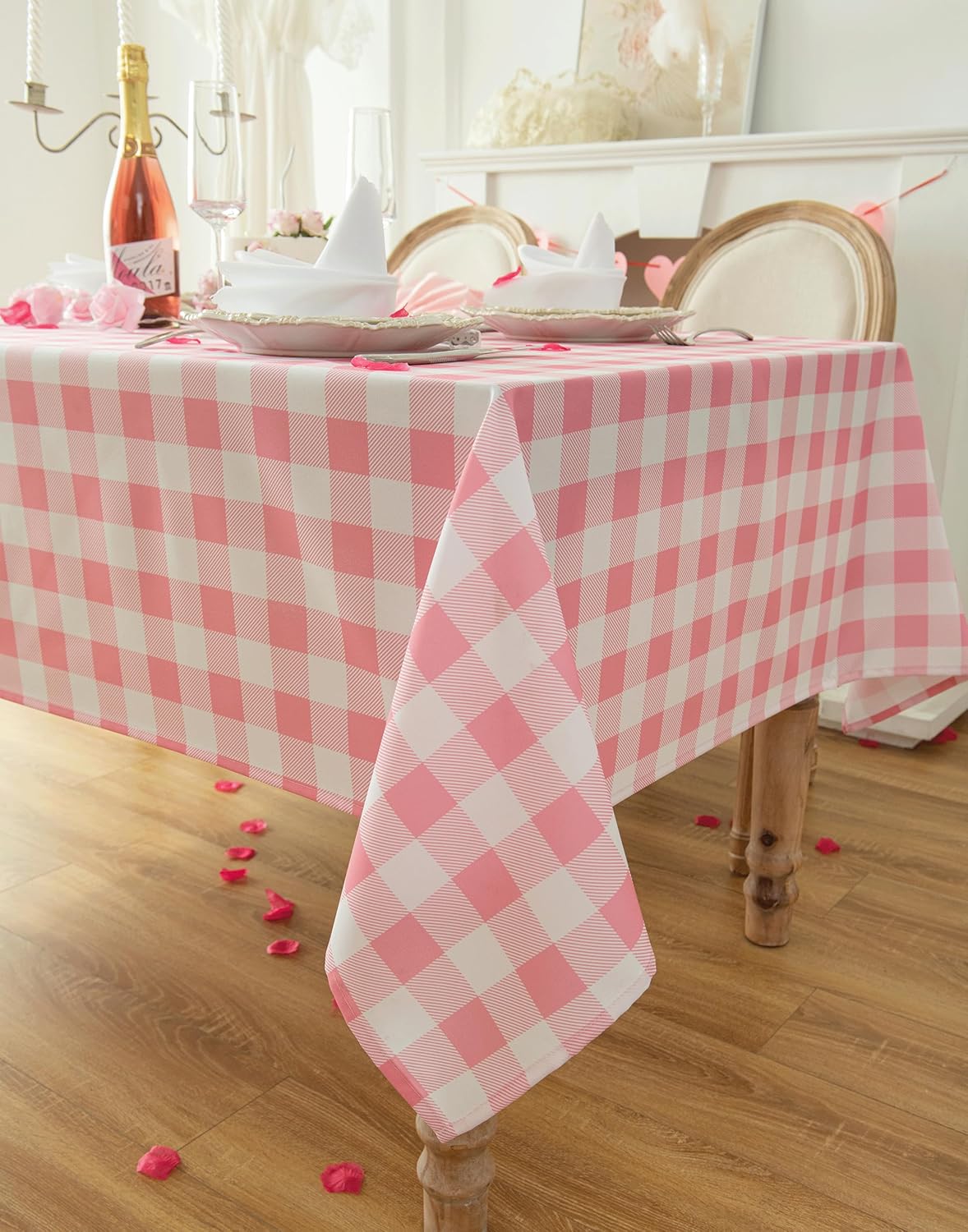 Classic Gingham Plaid Tablecloth Fabric - Rectangular 58x102 Inch Water Resistant Checked Table Cloth for Indoor/Outdoor Use - Table Cover for Kitchen, Picnics, Gardens, and Parties