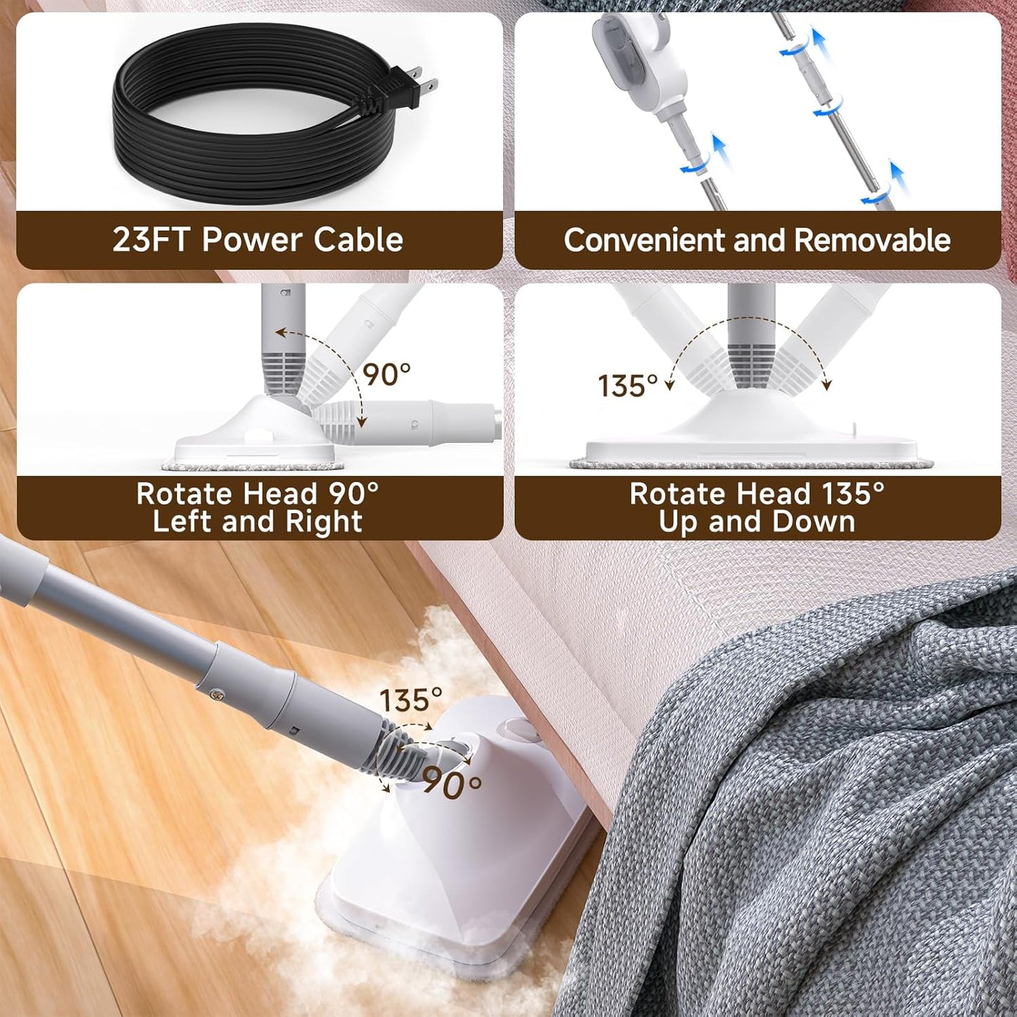 Steam Mop, 13-in-1 Powerful Handheld Steam Cleaner with 13 Accessories, 500ML Removable Tank, 23FT Power Cable, Detachable Steam Mops for Floor Cleaning, Tiles, Windows, Tile Grout, Carpets, Furniture