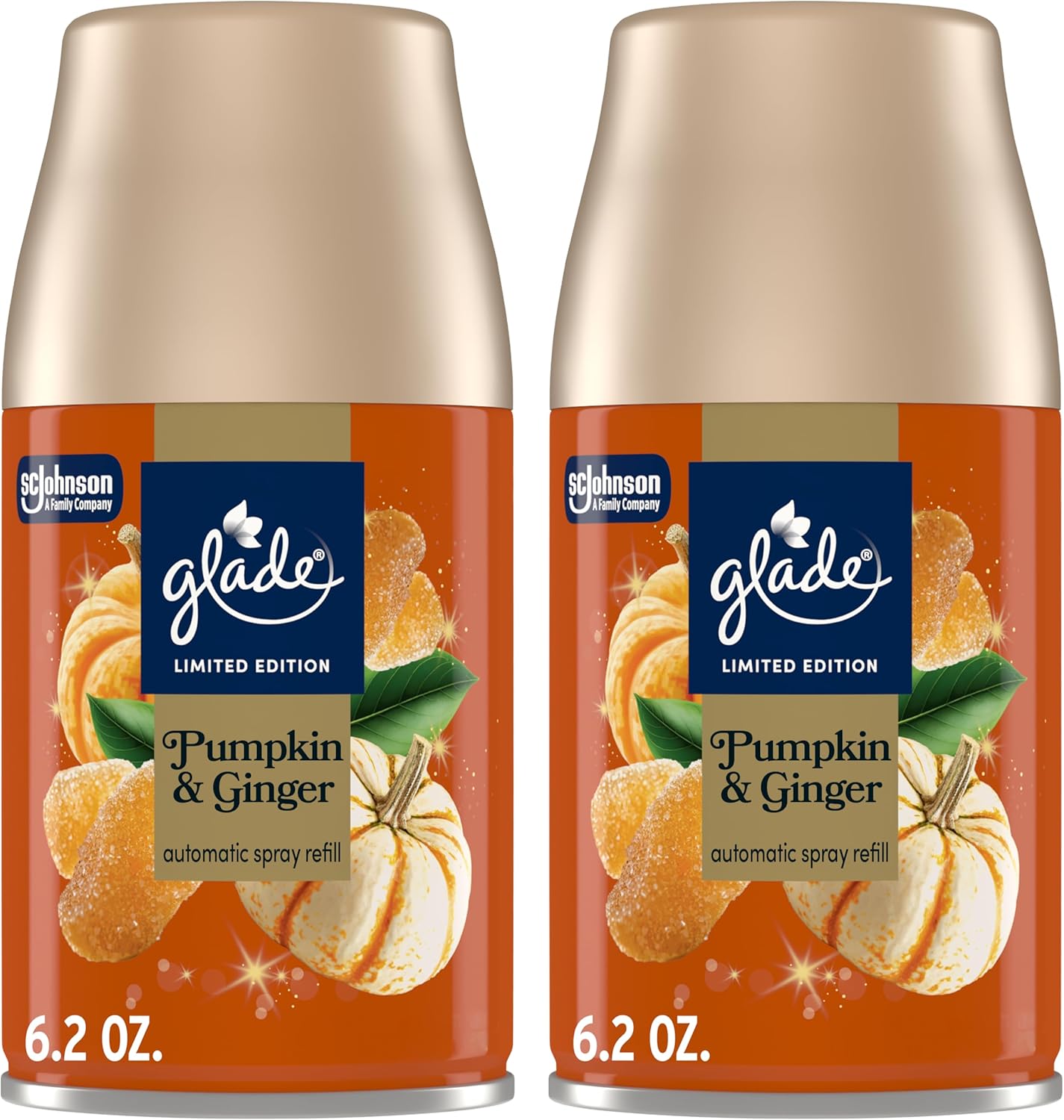 Glade Automatic Spray Refill, Pumpkin & Ginger, Scented Air Freshener for Home and Bathroom, 6.2 Oz, 2 Count
