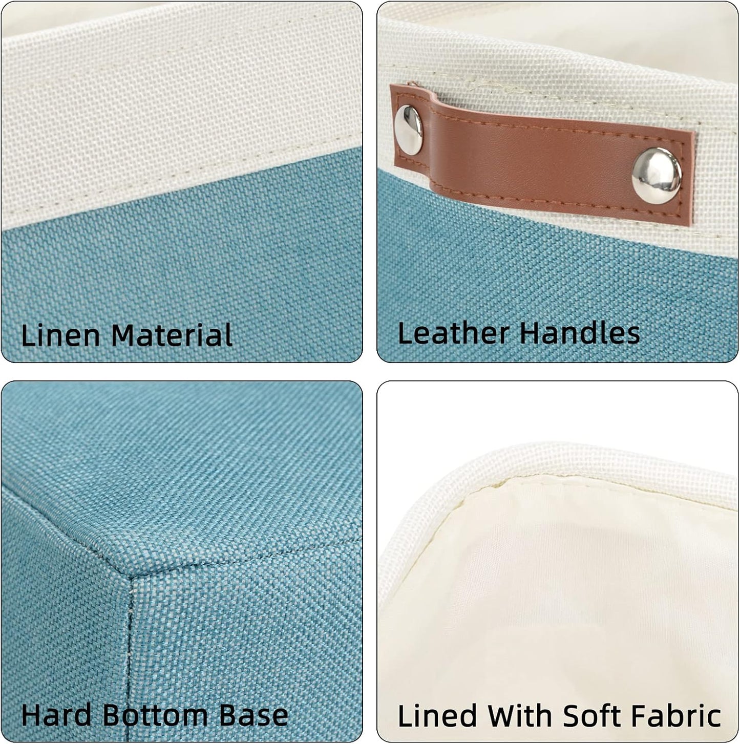 DULLEMELO Fabric Bathroom Storage Bin with Leather Handles, Narrow Organizer for Towels, Toilet Paper Rolls, Storage Basket for Back of Toilet, Vanities, Shelves & Cabinets (White&Teal)