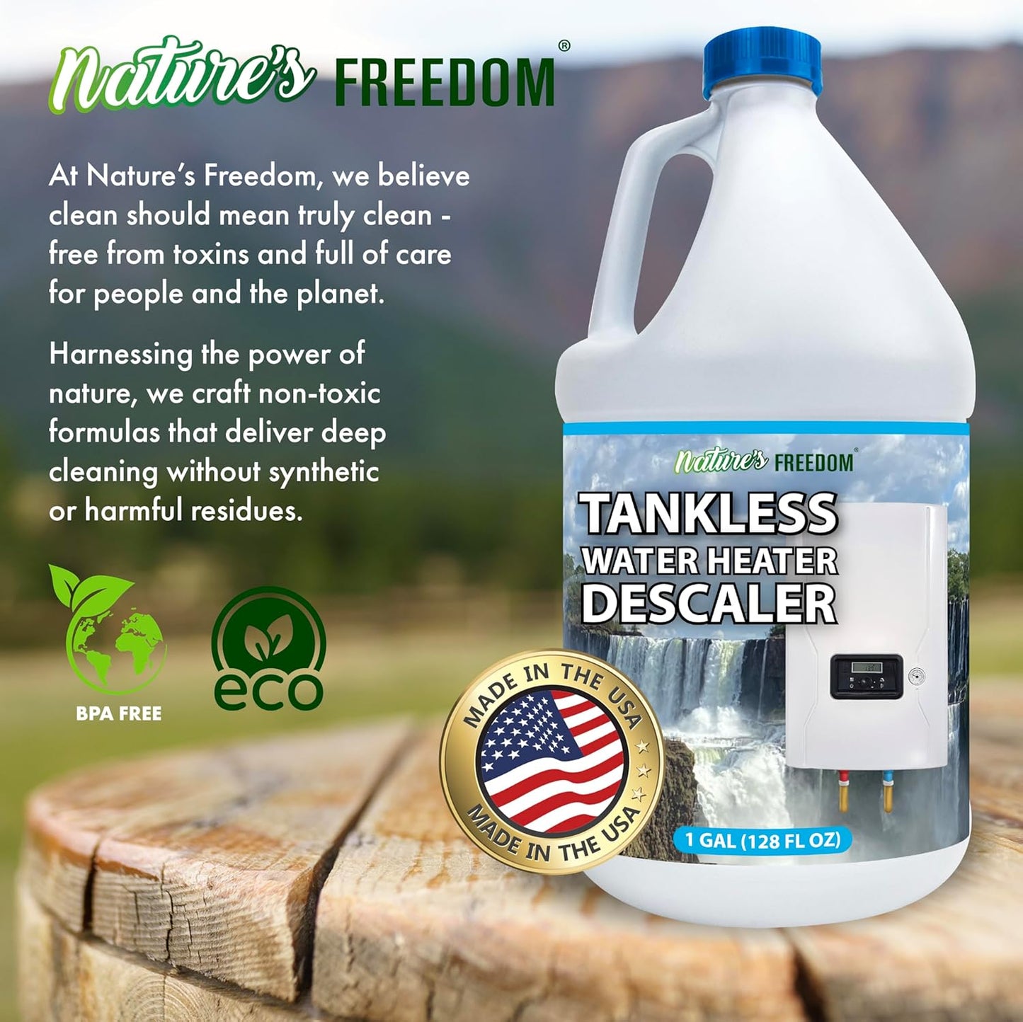 Nature's Freedom Tankless Water Heater Flush Descaler, Gallon (128 oz) – Professional Non-Toxic Descaling Solution, Biodegradable, Made in the USA