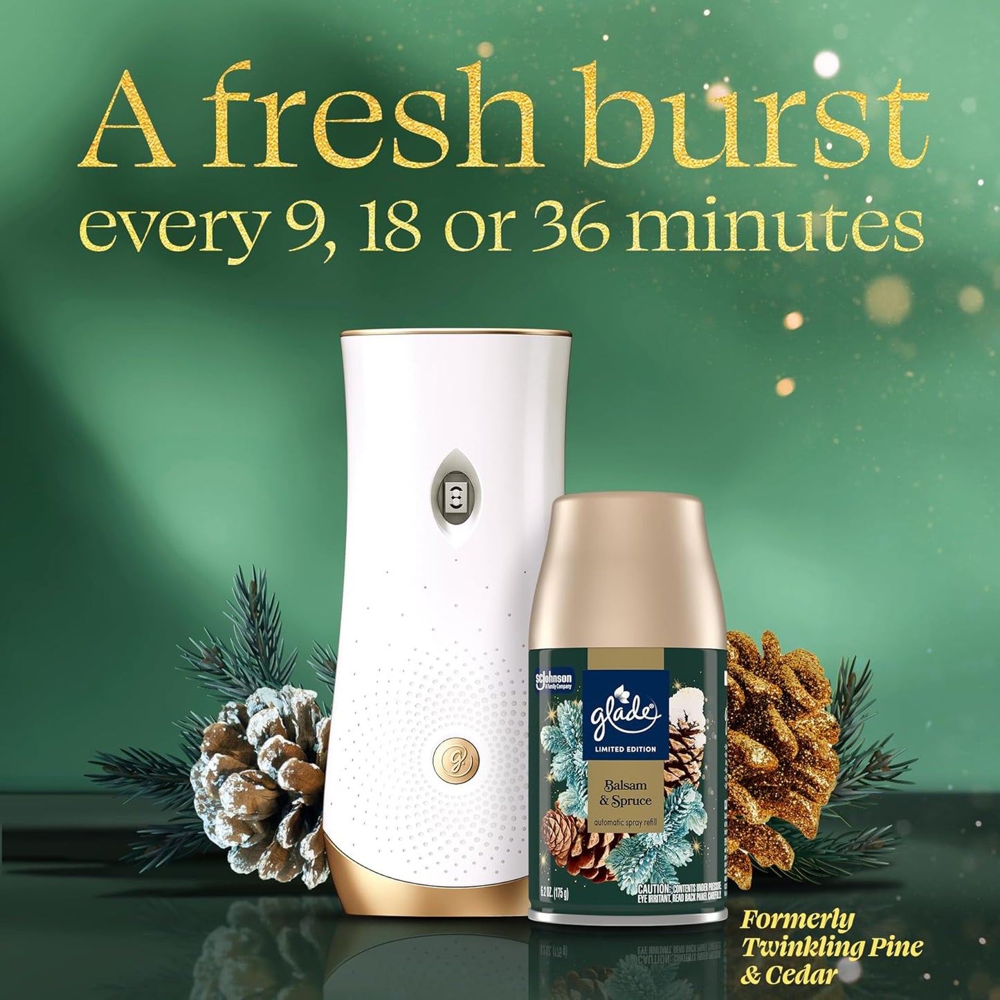 Glade Automatic Spray Refill, Balsam & Spruce, Scented Air Freshener for Home and Bathroom, 6.2 Oz