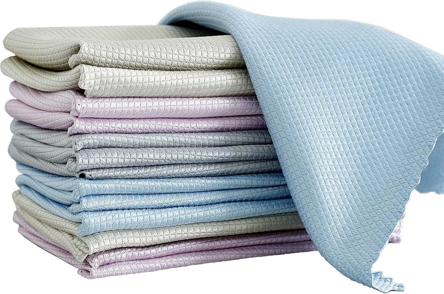 Streak Free Fish Scale Microfiber Cleaning Cloth Window,Car,Mirror,Screen,Windshield, Lint-Free Dish Glass Drying Polishing Kitchen Towels, 8 pcs Mixed Colors (Pink, Blue, Grey), 11.8'' x 15.7''