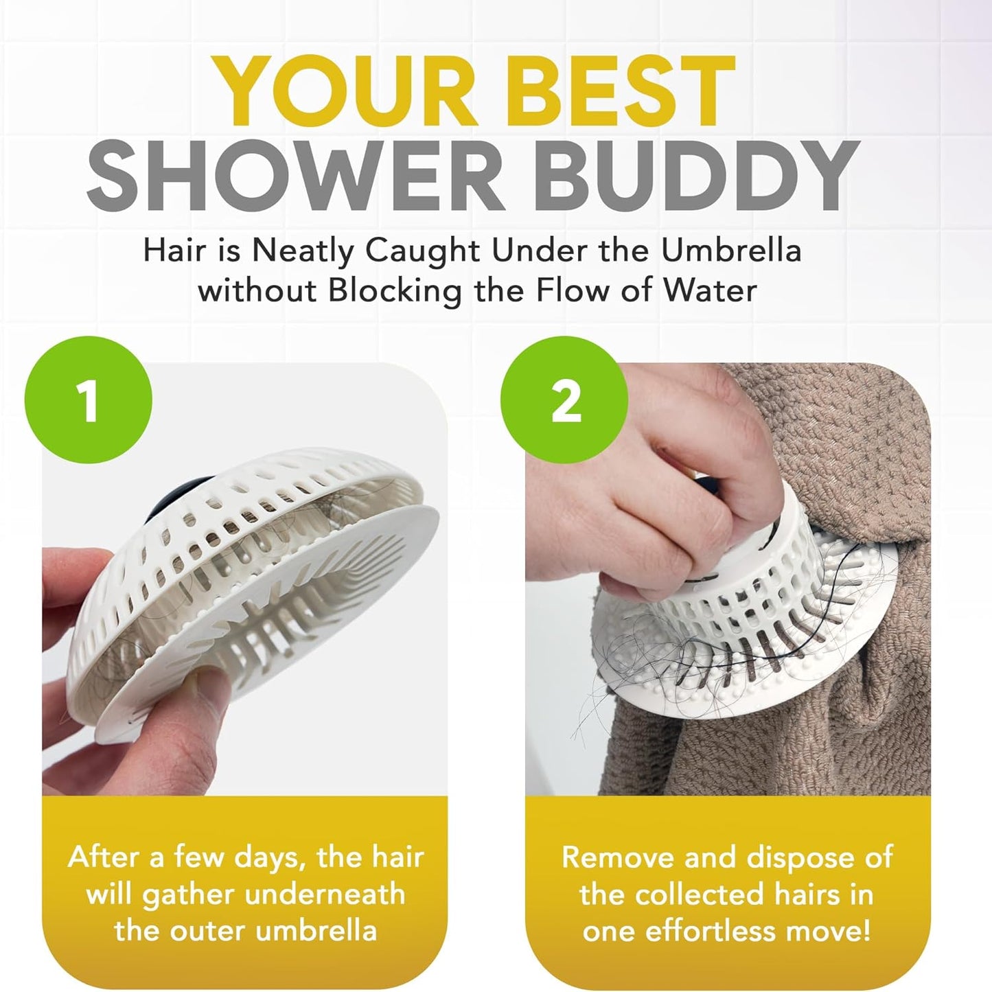 ShowerShroom Stealth Shower Hair Drain Catcher - Hair Stopper for Shower Drain, Bathtub, and Bathroom Sink, Will Not Impede Water Flow, Bathtub Hair Catcher for Drain with No Installation Required