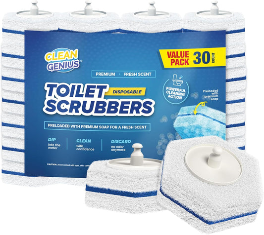 Disposable Prefilled Toilet Cleaning Scrubbers, 30 Count